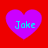 Four purple heart shapes on a red background, each containing the text "Jake" in cyan pixelated font.