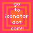 Four identical square display orange and pink layered borders with white text reading 'go to iconator dot com!!' in pixelated font