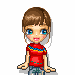 Pixel art avatar of a girl with brown hair and blue eyes wearing a red shirt with blue and yellow stripes and blue jeans, shown in four static poses.