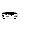 Pixelated black-and-white animation of a figure interacting with a circular platform, showing sequential poses from crouching to standing and walking away.
