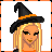 A 4-frame animated contact sheet showing a pixel-art witch character holding a pumpkin basket, wearing a black and orange hat with a white stripe, gray top, orange pants, and black boots, alongside "Trick or Treat" text in orange font.