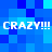 Pixelated blue background with repeated white text 'CRAZY!!!' in four positions, no visible motion or animation changes