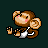 Pixel art monkey with brown fur and pink cheeks in multiple poses, including waving, sitting, and covering eyes, on dark green background.