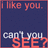 Pixelated text-based image with blue background, red and white pixel fonts displaying multiple messages including "I like you." and "I LUV U christian kitchen!!!".