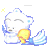 Animated contact sheet of a white cartoon bear with blue accents holding a yellow object, featuring subtle wing and background changes across 9 frames.