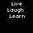 Black background with white pixelated text 'Live', 'Laugh', and 'Learn' arranged in four distinct configurations across a