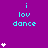 Purple background with cyan text 'i lov dance' and white heart symbols in various quantities across the frame.