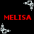 Red text "MELISA" appears in two on a black background with white pixelated square patterns scattered around the edges