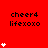 Red background with black text 'cheer4 lifexoxo' repeated across three , white heart symbols in vertical , and a gray rectangular block in the bottom-right corner