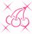 Pixelated pink and gray icon with three interlocking rings, four starbursts, and a light pastel background.