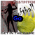 Silhouette of a woman dancing next to a yellow beanbag chair with 'Go' text in blue on the left, changing to 'Bluejays<333' on the right.