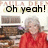 A pixelated image shows a person in red clothing with gray hair, two identical side-by-side under text reading "Oh yeah! <333"
