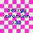 Pixelated text 'sexxyy sirotkinn x33' on pink and white checkered background with animated glow effect.
