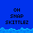 Blue background with pixelated text "OH SNAP SKITTLEZ" repeated across two , separated by a light blue wave-like border