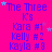 A static image with a bright pink background displays repeated text listing "The Three Ks" followed by "Kara #1", "Kelly #2", and "Kayla #8" in blue font, interspersed with small light purple stars.