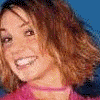 six distinct facial expressions and poses of a woman with light brown hair, wearing pink clothing against blue or black backgrounds