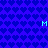 Blue pixelated background with repeating heart shapes and four cyan 'M' letters positioned at top-left, top-right, bottom-left, and bottom-right corners.