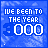 Blue background with white pixelated text reading "I'VE BEEN TO THE YEAR 3000" in a of nine identical , each containing the same static image