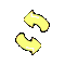 Yellow curved arrows in various configurations on a gray background, with some pairs forming circular loops and others showing open-ended curves.