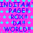 Pixelated text repeats across a bright pink background with cyan stars, displaying phrases like 'INDITAM', 'PAGE!!', 'ROX!!', 'DA!!', and 'WORLD!!' in blue.