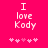Pixelated text 'I love Kody' on bright pink background with five heart symbols below, two versions differ in heart coloration.