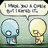 Four- pixel art sequence showing a blue character speaking to a yellow character, then the yellow character alone, then a dog, then a tiger with "Sorry!" text