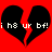 Red background with two identical black broken heart shapes, each containing white pixelated text reading 'i h8 ur bf!' in a retro digital style.