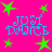 Bright pink background with four identical blue text blocks reading 'JUST DANCE' surrounded by green stars.