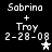 Pixelated text displays 'Sabrina + Troy 2-28-08' with a star icon changing from white to gray