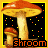 Pixelated mushroom icon with orange caps and yellow stems, set against a black background with scattered yellow and orange dots, featuring the text 'shroom' in orange and white pixelated font.