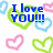 Pixelated heart-shaped icons in pink, green, and blue surround bold blue text reading 'I love YOU!!! But.. I also love Soccer!!!' on a white background.