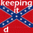 A contact sheet of five animated frames showing a Confederate flag pattern with overlaid text variations, displayed on a gray background.