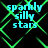 Four identical display cyan text 'sparkly silly stars' over a black background with green diamond-shaped lines, each showing the same static composition
