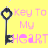 A pixelated key with a heart-shaped bow and the text "Key To My HEART" in pink gradient letters on a yellow background.