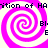 Four identical pink and white spiral patterns arranged in a with partial text fragments visible around the spirals