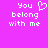 Pixelated text on a solid pink background with a heart symbol replacing the word 'love' in the phrase 'you belong with me'.