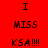 Red background with black text and blue horizontal bars; text reads 'I MISS KSA!!!' in multiple positions across two with blue bar shifts