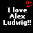 Black background with white pixelated text reading "I love Alex Ludwig!!" and a red pixelated heart symbol above the text.