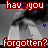 Animated contact sheet of a grayscale stick figure with red and blue text overlays cycling through 'have you' and 'forgotten?' phrases across 14 frames.