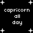 Black background with white pixelated text 'capricorn all day' repeated four times, surrounded by white star shapes of varying sizes.