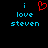 Pixelated text 'i love steven' in cyan on black background with red heart symbol replacing the word 'love'.