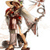 Pixelated figure in brown and red attire holding a curved object, standing against a white background with visible pixelation.