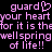 Pixelated pink text on black background reads 'guard your heart for it is the wellspring of life!!' with a heart symbol replacing the 'o' in guard.