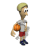Pixelated cartoon character with blonde hair, gray shirt, red shorts, blue shoes holding an orange basketball in four sequential poses showing head turning from left to right.