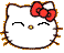 Two pixelated Hello Kitty faces with red bows, one winking left eye and closed right eye, the other closed both eyes.
