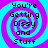 Four identical pixelated display a cyan and magenta spiral background with black text reading "You're Getting Disssy and Stuff" in a retro digital font