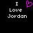 Black background with white pixelated text 'I Love Jordan' and a pink heart symbol above the word 'Love'.