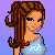 Pixel art contact sheet showing three frames of a cartoon girl character with brown hair, blue crop top, and gray pants against purple background with repeated "BABY GIRL" text.