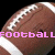 A 2x2 contact sheet of four animated frames showing a brown football with white laces and stripes, each frame containing pixelated pink text that changes across the sequence.