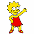 Pixelated cartoon character with spiky yellow hair, red dress, and red shoes stands in a pose with one arm raised.